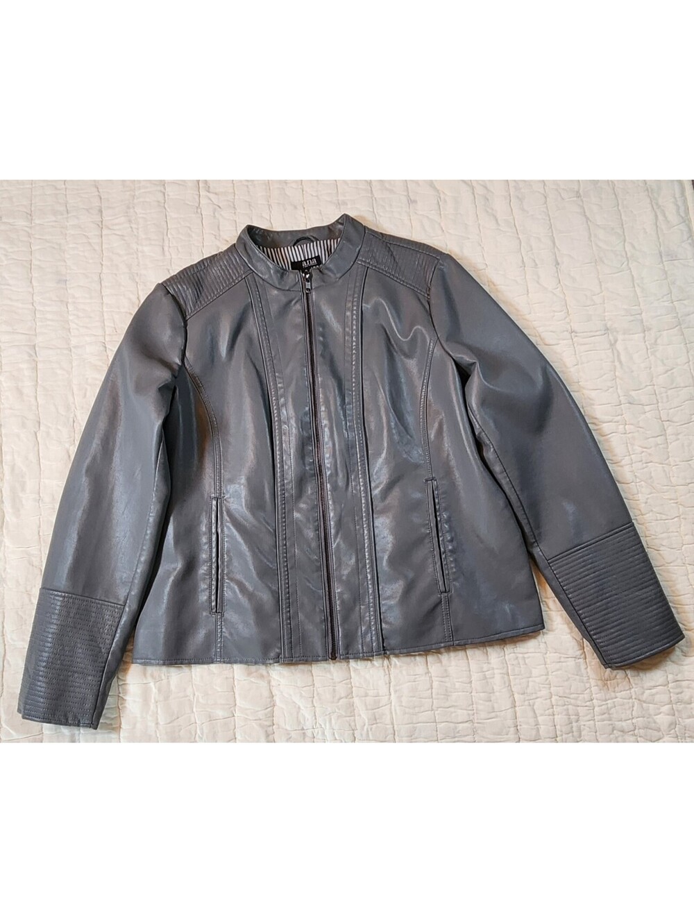 a.n.a. A New Approach Grey Faux Leather Moto Jacket Womens XL Zip Collarless